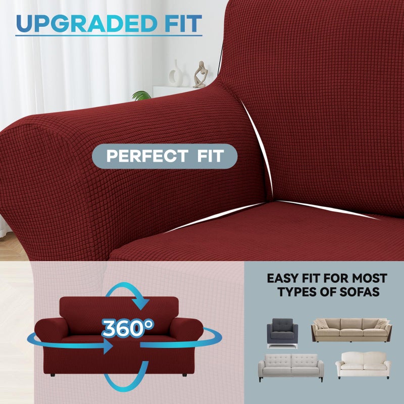 LURKA Stretch Loveseat Sofa Slipcovers 1 Piece Couch Covers for Sofa Furniture Protector Full Sofa Covers with Elastic Bottom for Kids and Dog (Medium Dark Red) - Image 4